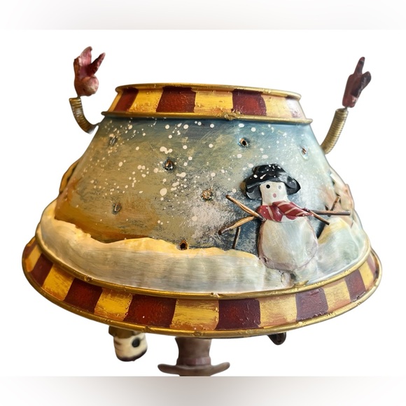 Snowman Christmas tea light votive candle holder lamp folk style snowman - Picture 3 of 13